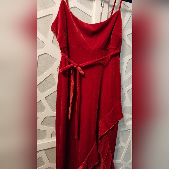 Red Velvet Ruffled Dress - Picture 3 of 4